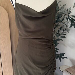 Chic Olive Green Cowl Neck Mini Dress